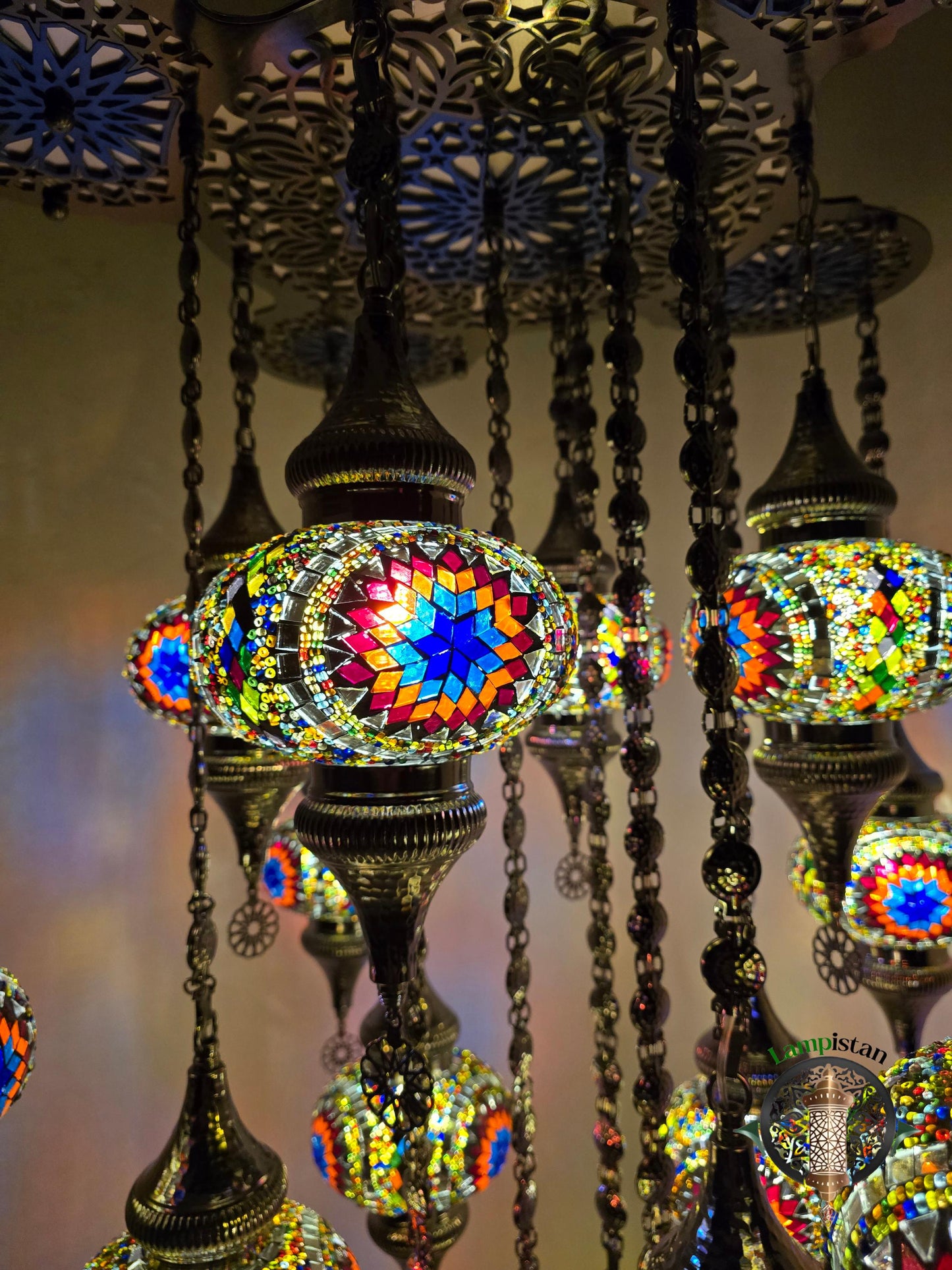 Handmade Mosaic Glass Pendant Chandelier – Turkish Light for Bedroom and Lounge