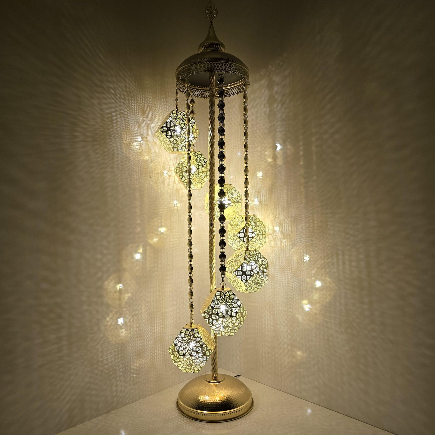 Handmade Large Moroccan Floor Lamp with Colorful Mosaic Glass for Living Room