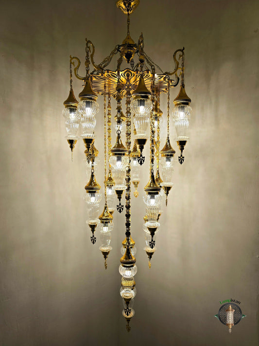 Gold Arm Chandelier: Turkish Mosaic Pyrex Glass Ceiling Light