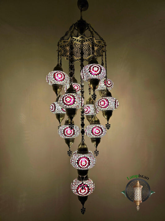Boho Mosaic Glass Chandelier – Turkish Hanging Ceiling Light for Cozy Bedroom Ambience