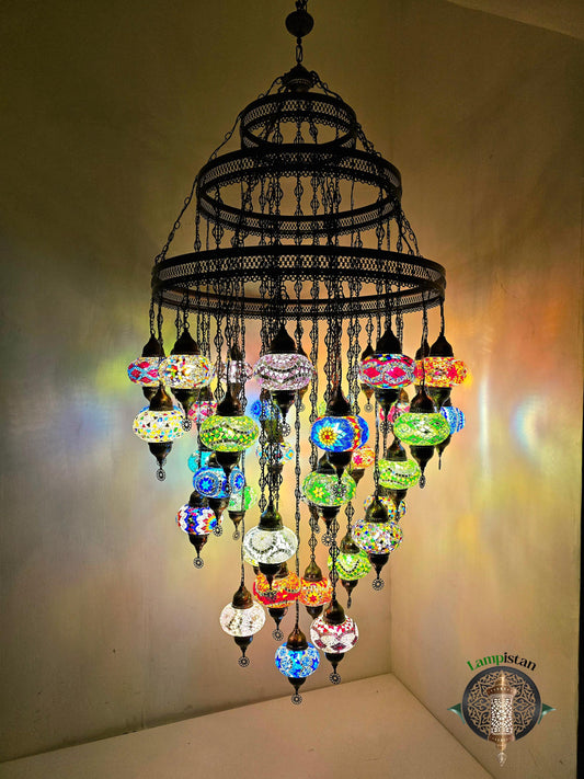 Artisan Mosaic Glass Chandelier – Turkish Ceiling Light for Cozy Lounge and Rooms