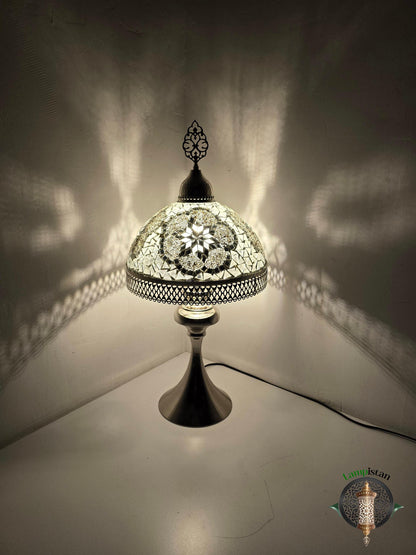 Handmade Tiffany Style Table Lamp, Colorful Mosaic Glass, Bohemian Ottoman Decor