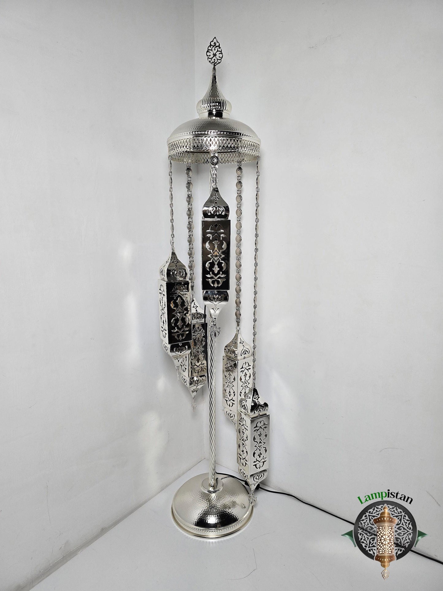 Ev Dekoru İçin Mozaik Cam Başlıklı Büyük El Yapımı Fas Lambader