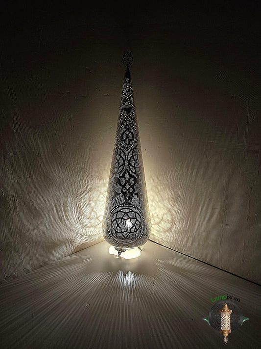 Elegant Moroccan-Inspired Silver Floor Lamp: Handcrafted Boho Décor for Living Room & Bedroom