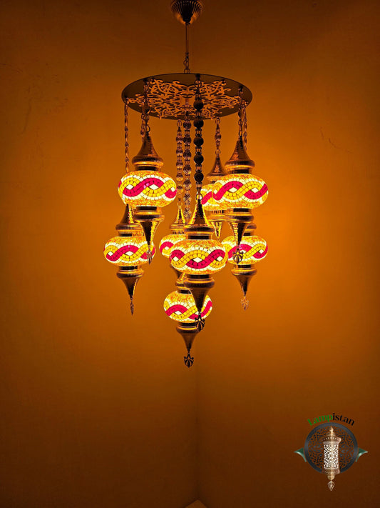 Handcrafted Turkish Mosaic Chandelier: 9-Bulb Bohemian Pendant Light