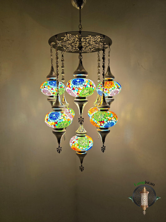 Vintage Style Moroccan Mosaic Glass Chandelier | Handmade Mozaik Pendant Light Fixture for Cozy Interiors