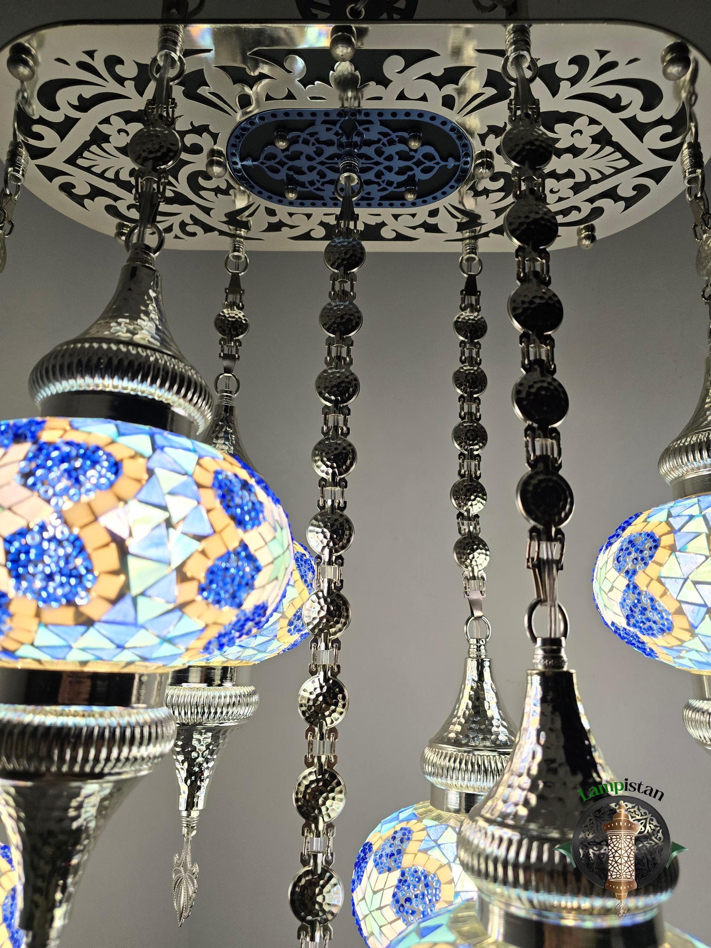 El Yapımı Türk Mozaik Avize: 7 Top Sarkıt Lamba