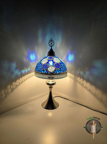 Handmade Tiffany Style Table Lamp, Colorful Mosaic Glass, Bohemian Ottoman Decor