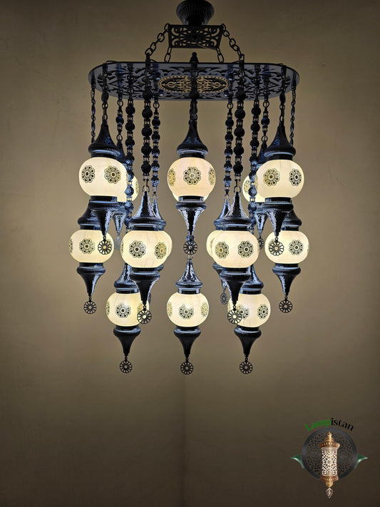 Handcrafted Moroccan Chandelier: Exotic 15-Light Pendant Lamp