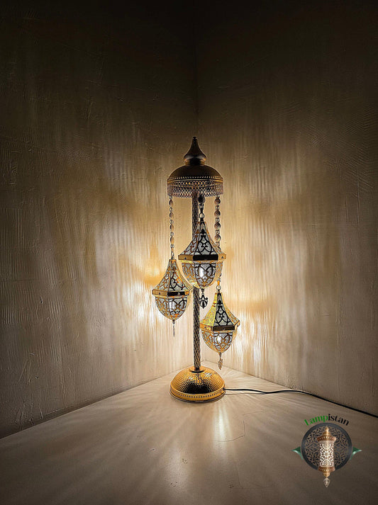 Moroccan Style Handmade Floor Lamp with Colorful Glass Shade for Bedroom or Lounge