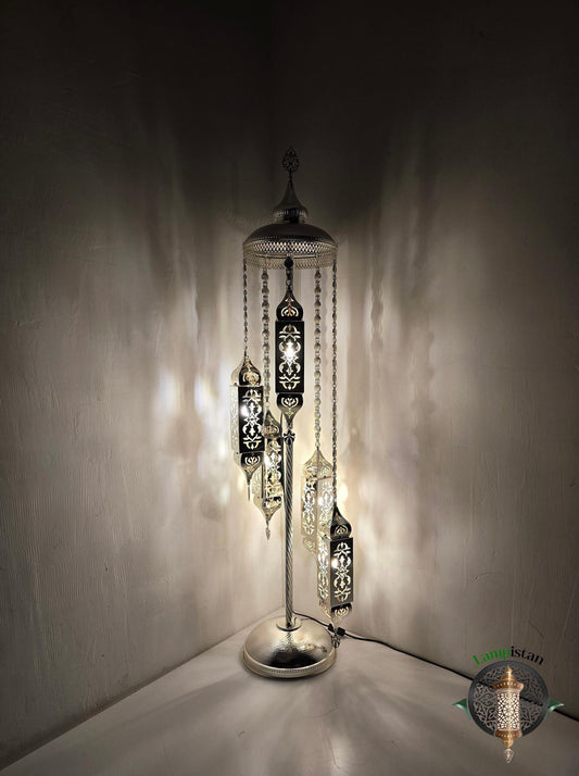 Large Handmade Moroccan Floor Lamp with Mosaic Glass Shade for Home Decor