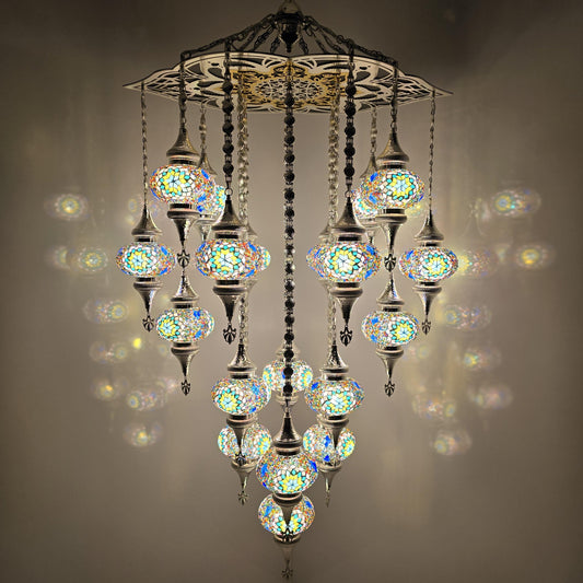 Handmade Turkish Mosaic Chandelier: Bohemian Glass Pendant Lamp