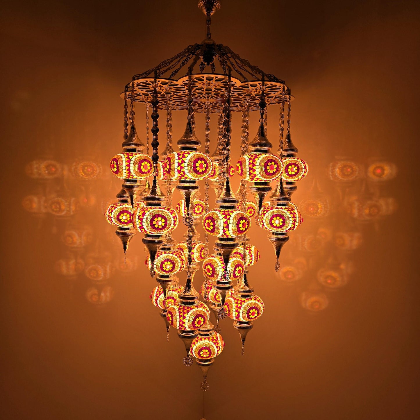 Vintage Moroccan Mosaic Chandelier | Handmade Colorful Glass Pendant Lamp for Traditional and Modern Interiors
