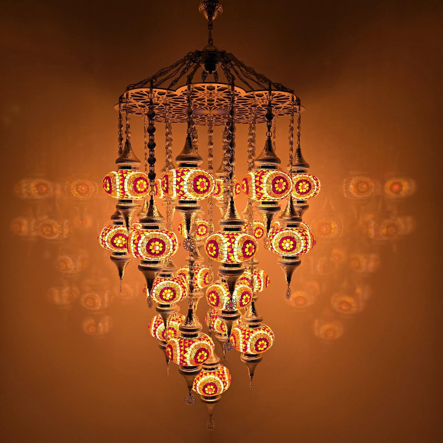 Vintage Moroccan Mosaic Chandelier | Handmade Colorful Glass Pendant Lamp for Traditional and Modern Interiors