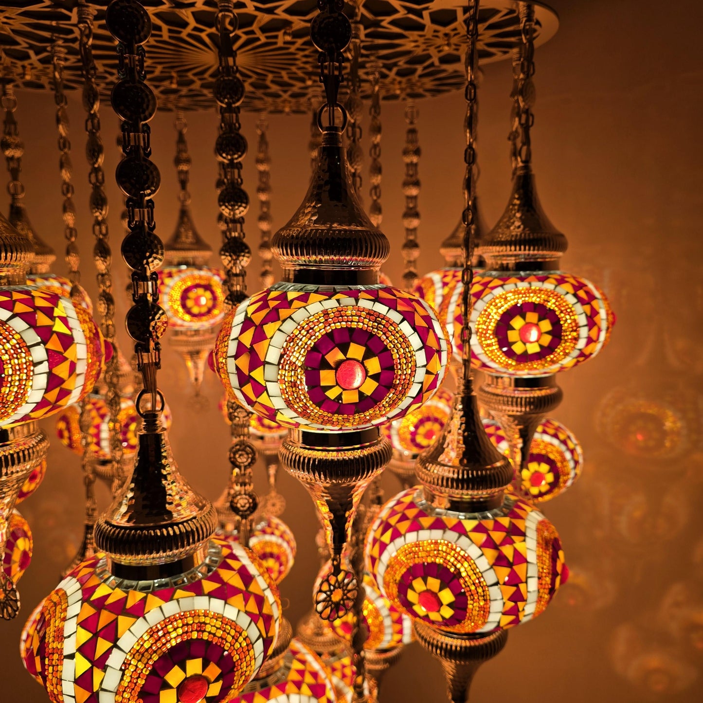 Vintage Moroccan Mosaic Chandelier | Handmade Colorful Glass Pendant Lamp for Traditional and Modern Interiors