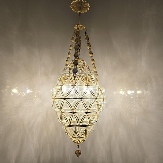 Gold Blown Glass Pendant Lamp | Handmade Single Pendant Chandelier | Modern Rustic Bohemian Lighting