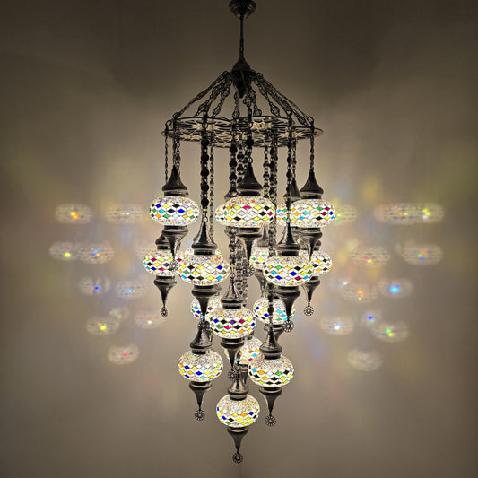 Colorful Turkish Mosaic Chandelier: Handmade Glass Pendant Lamp