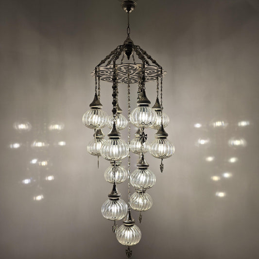 Nickel Chandelier: Turkish Laser-Patterned Glass Ceiling Light