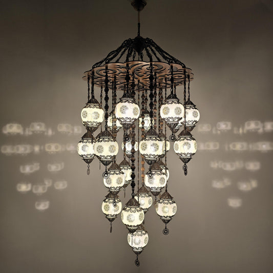 Vintage Copper Turkish Mosaic Chandelier: Handmade Selcuklu Glass Lamp