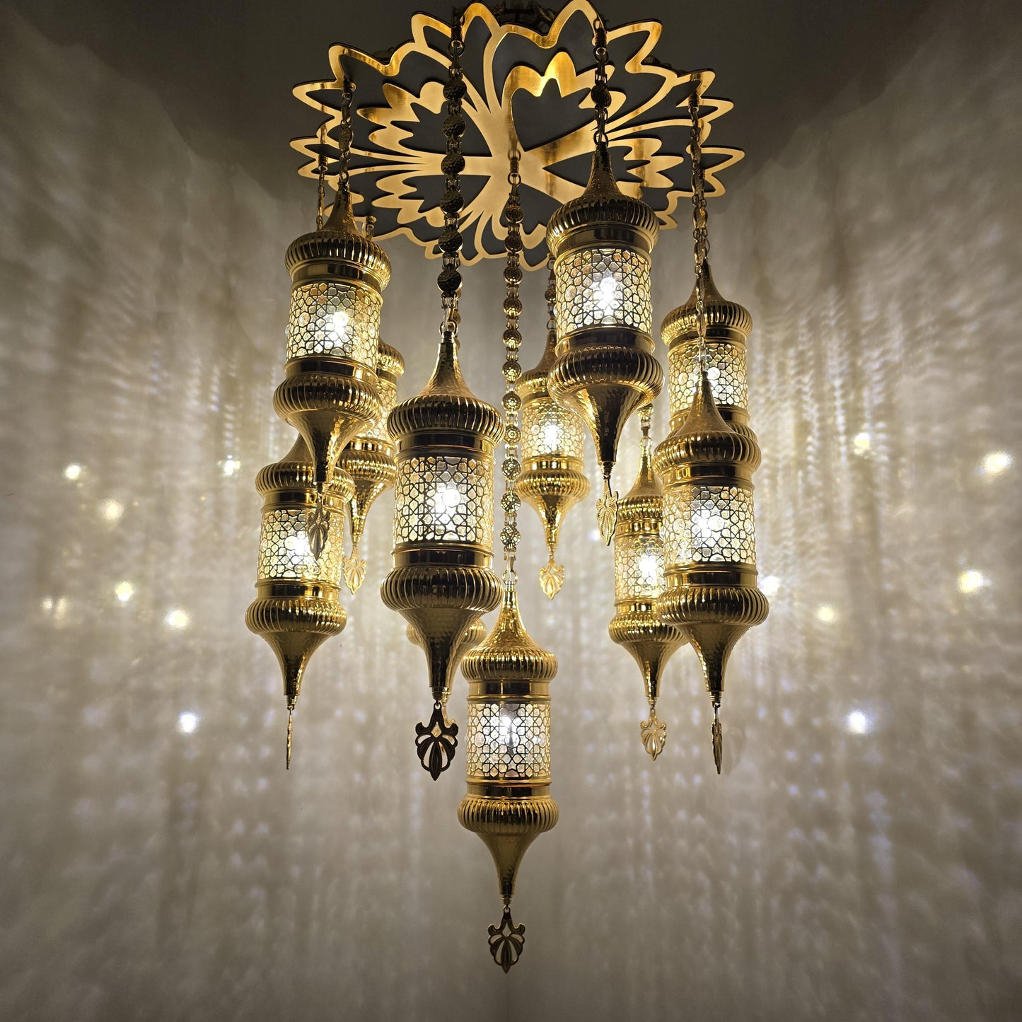 Unique Moroccan Handmade Blowing Glass Hanging Chandelier Light Fixture for Elegant Home Decor