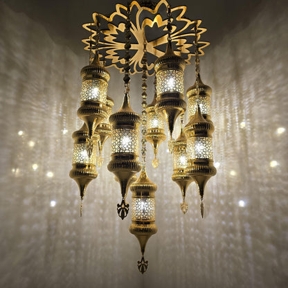 Unique Moroccan Handmade Blowing Glass Hanging Chandelier Light Fixture for Elegant Home Decor