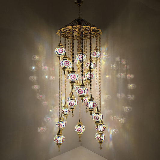Colorful Handmade Mosaic Chandelier – Turkish Glass Ceiling Light for Entry or Hallway