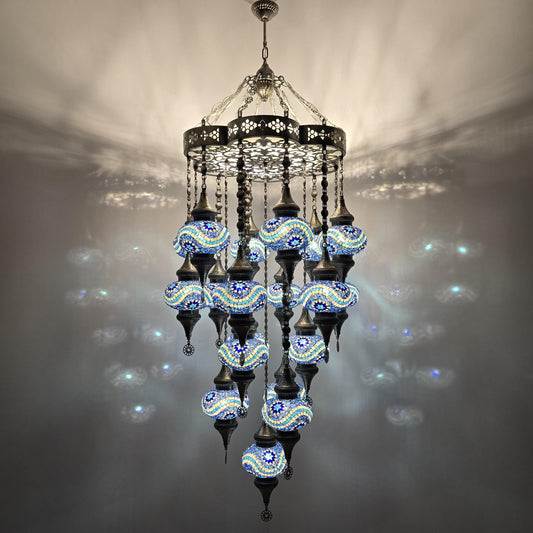Boho Mosaic Glass Chandelier with Uplight Feature | Colorful Handmade Ceiling Light