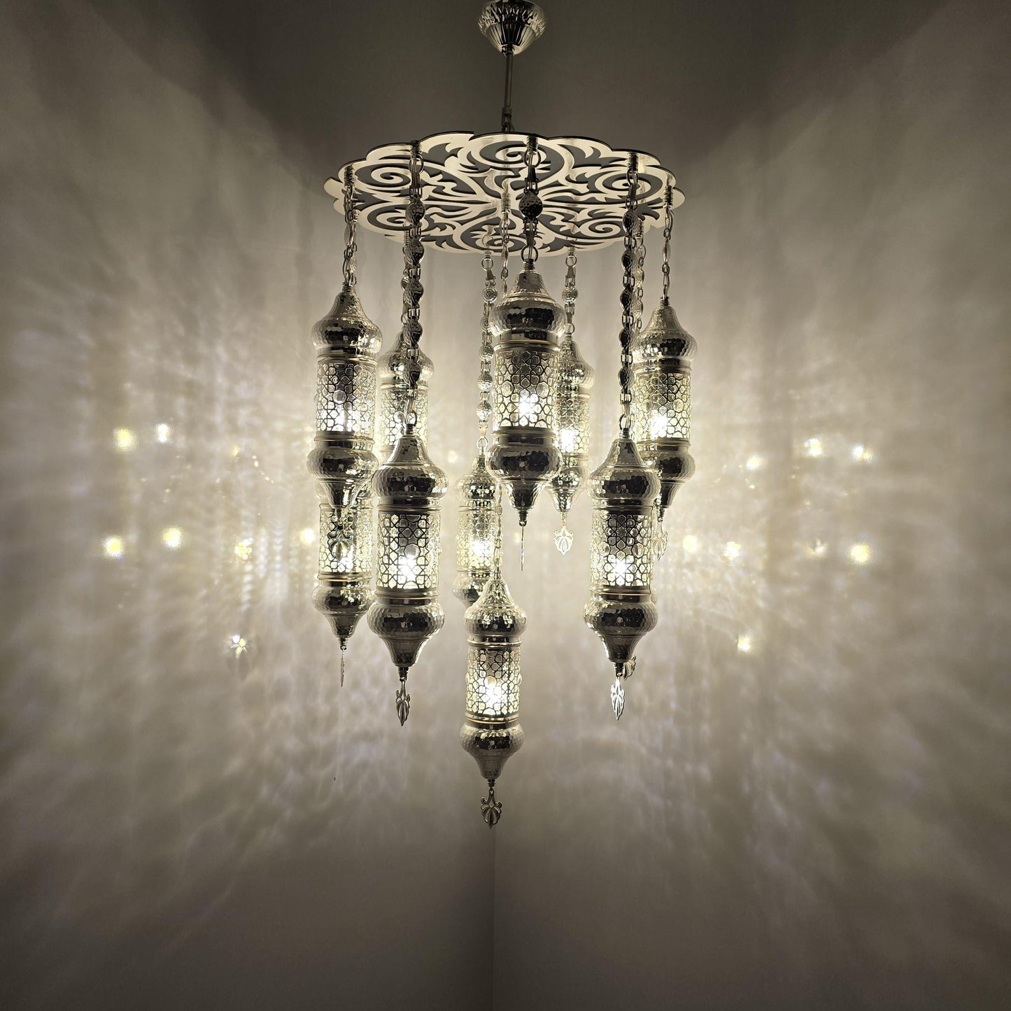 Handmade Turkish Mosaic Chandelier: Bohemian Multicolor Glass, Selcuklu Design