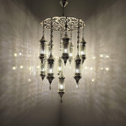 Handmade Turkish Mosaic Chandelier: Bohemian Multicolor Glass, Selcuklu Design