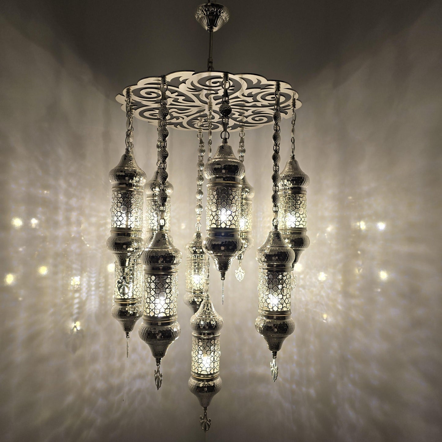 Handmade Turkish Mosaic Chandelier: Bohemian Multicolor Glass, Selcuklu Design