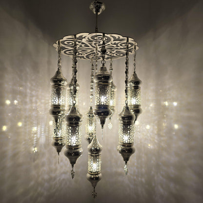 Handmade Turkish Mosaic Chandelier: Bohemian Multicolor Glass, Selcuklu Design