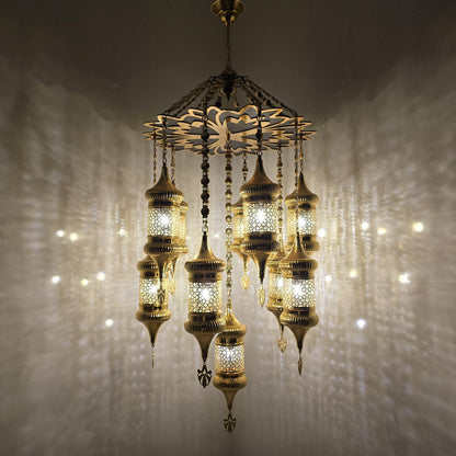 Unique Moroccan Handmade Blowing Glass Hanging Chandelier Light Fixture for Elegant Home Decor