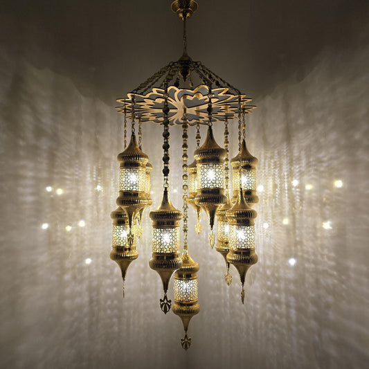Unique Moroccan Handmade Blowing Glass Hanging Chandelier Light Fixture for Elegant Home Decor