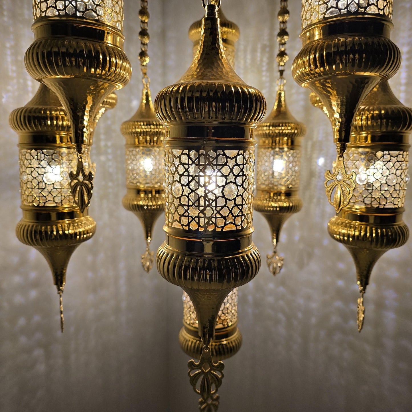 Unique Moroccan Handmade Blowing Glass Hanging Chandelier Light Fixture for Elegant Home Decor