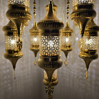 Unique Moroccan Handmade Blowing Glass Hanging Chandelier Light Fixture for Elegant Home Decor