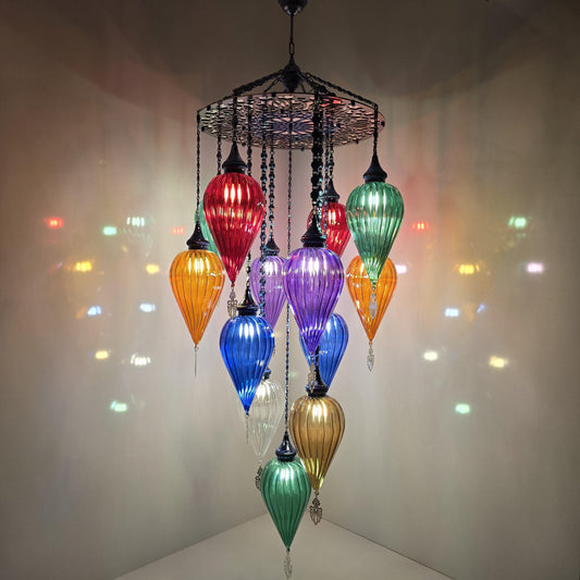 Handmade Pyrex Glass Mosaic Chandelier: Ottoman-Inspired Lighting