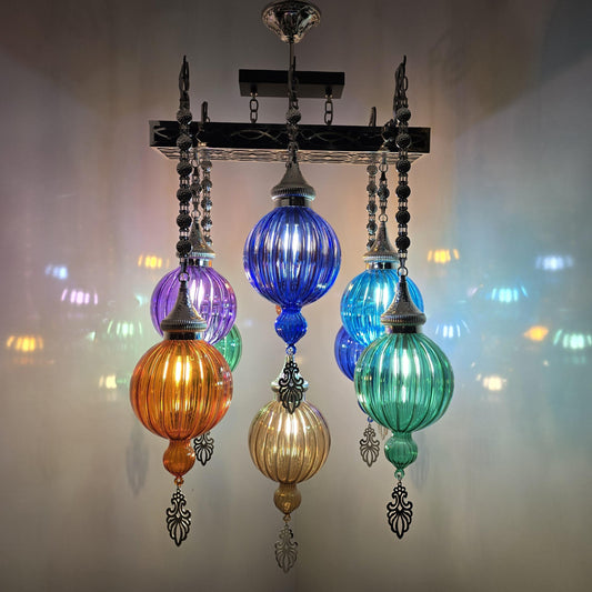 Silver Rumi Chandelier: Pyrex Glass Mosaic, Ottoman Decor