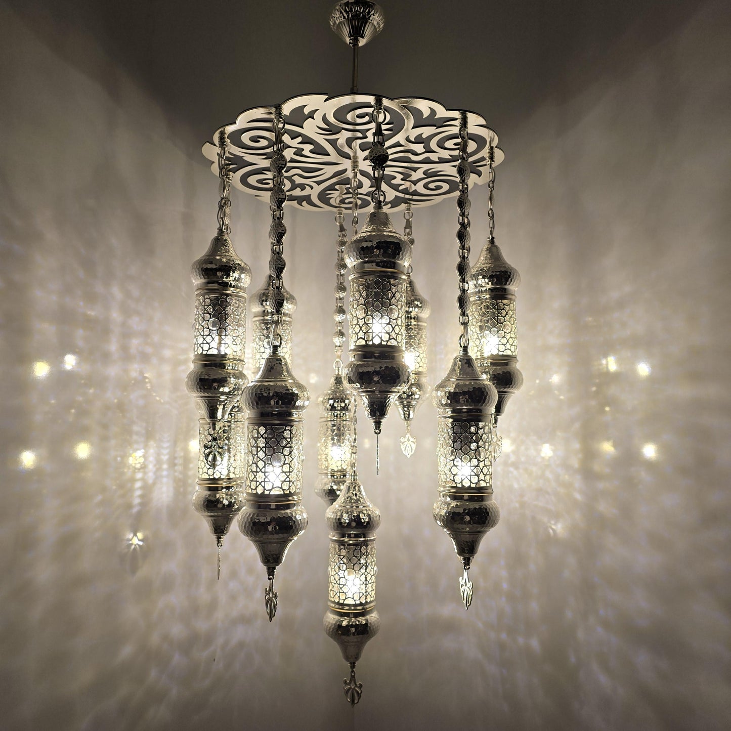 Handmade Turkish Mosaic Chandelier: Bohemian Multicolor Glass, Selcuklu Design