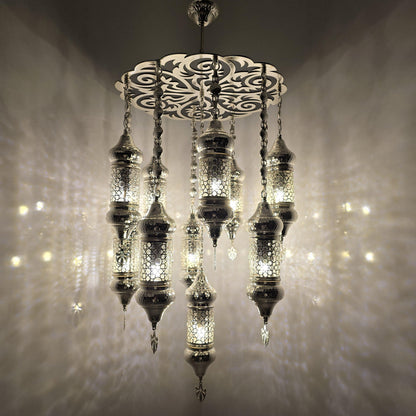 Handmade Turkish Mosaic Chandelier: Bohemian Multicolor Glass, Selcuklu Design