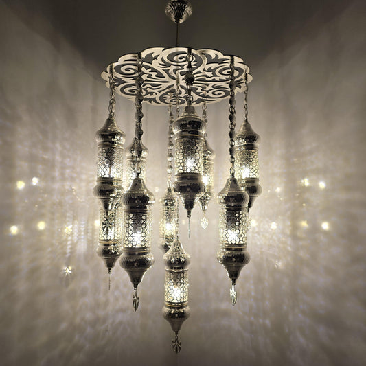 Handmade Turkish Mosaic Chandelier: Bohemian Multicolor Glass, Selcuklu Design