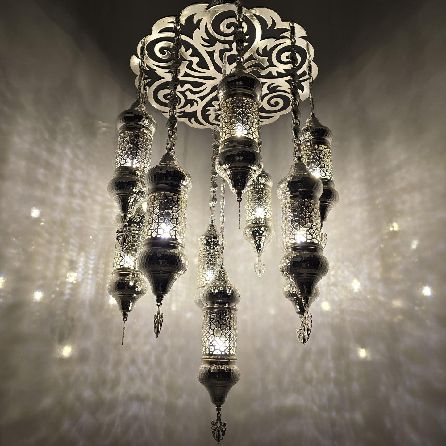 Handmade Turkish Mosaic Chandelier: Bohemian Multicolor Glass, Selcuklu Design