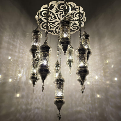 Handmade Turkish Mosaic Chandelier: Bohemian Multicolor Glass, Selcuklu Design