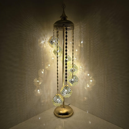 Handmade Large Moroccan Floor Lamp with Colorful Mosaic Glass for Living Room