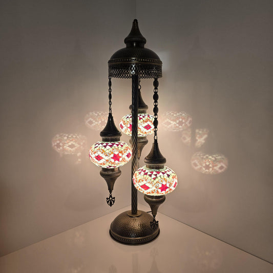 Handmade Turkish Mosaic Floor Lamp: 3 Globe Stain Glass Lighting