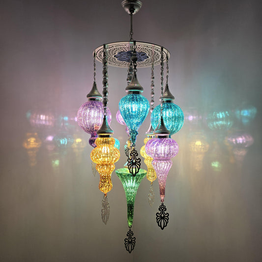 Handmade Mosaic Chandelier Pendant Lamp: Pyrex Glass Boho Decor