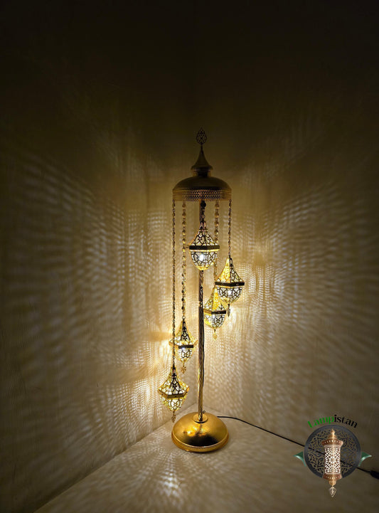 Boho Moroccan Floor Lamp with Handmade Colorful Mosaic Glass Shade for Cozy Rooms
